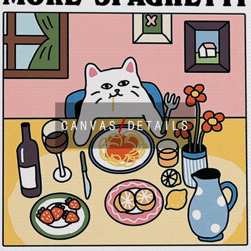 Spaghetti French Cat Retro Print Poster - Unique Canvas Art for Kitchen & Café Decor