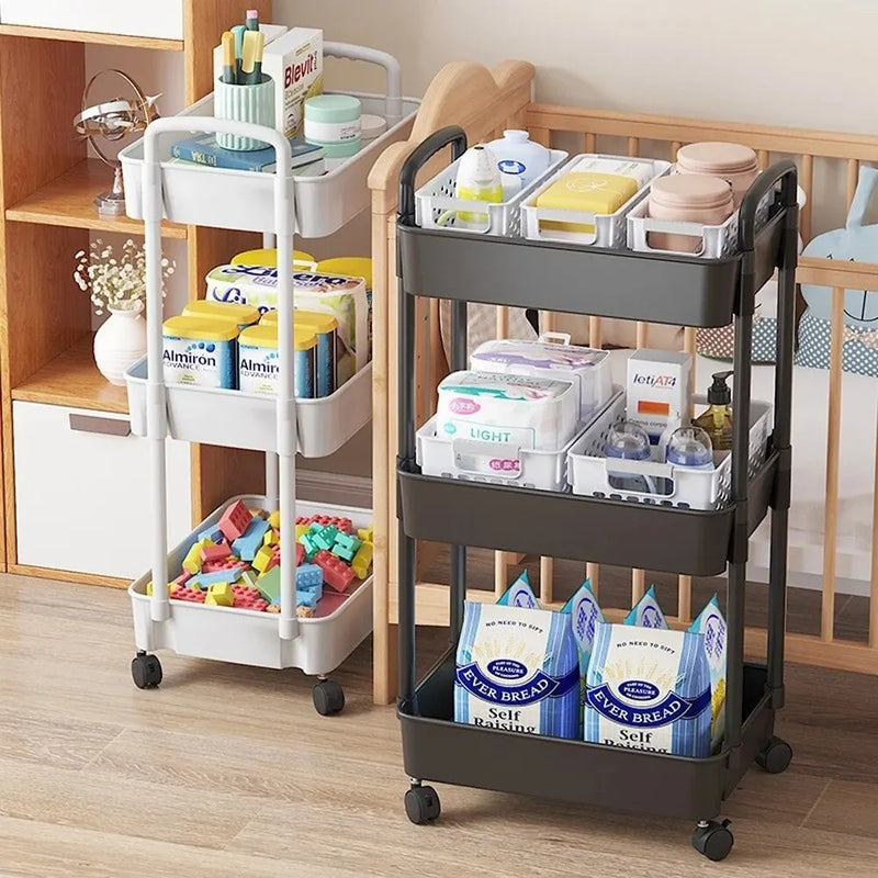 Mobile Multi-Tier Storage Rack Trolley with Wheels for Kitchen, Bathroom, and Bedroom Organization