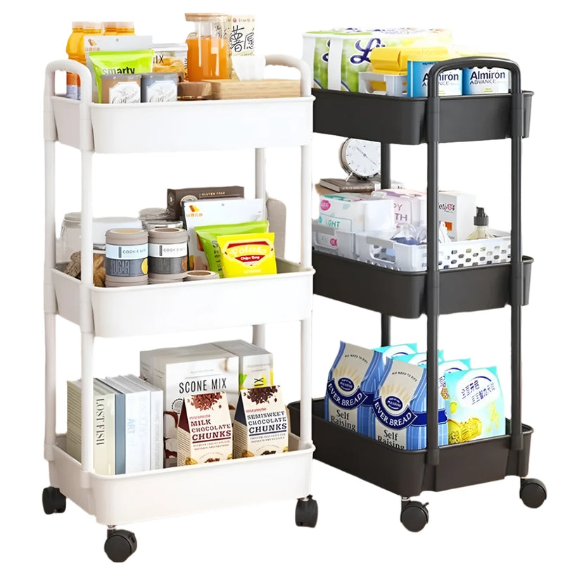 Mobile Multi-Tier Storage Rack Trolley with Wheels for Kitchen, Bathroom, and Bedroom Organization