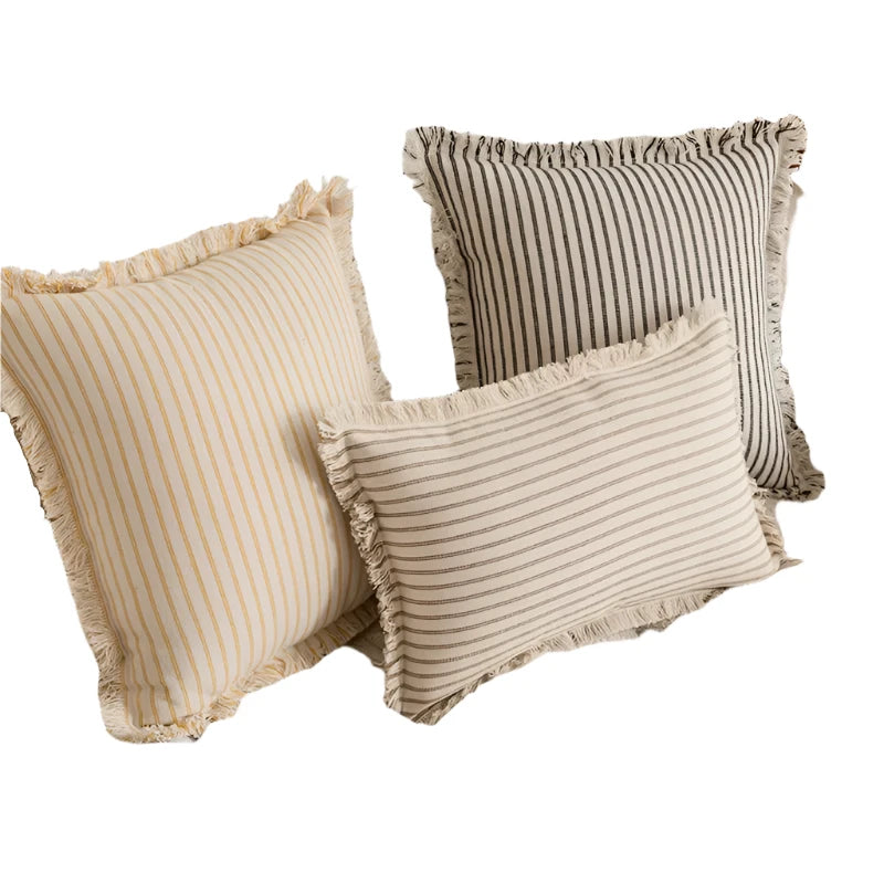 Sofa Cushion Home Fresh Cushion Cover Silk Pillowcase Ins Style Striped Tassel Pillow Nordic Simple