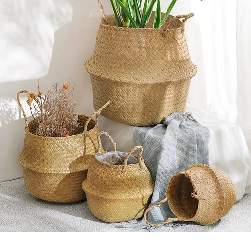 Nordic Style Seaweed Wicker Basket for Home Storage - Hanging Decor Basket