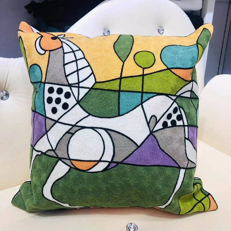 Picasso-Inspired Abstract Embroidered Cushion Cover