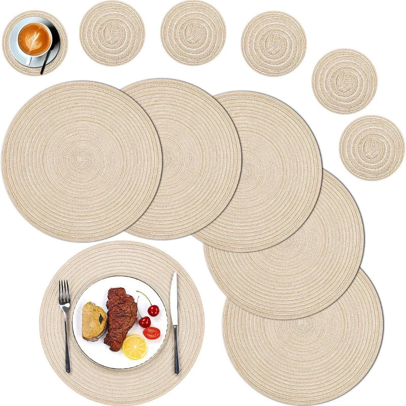 Set of Braided Woven Round Placemats and Coasters