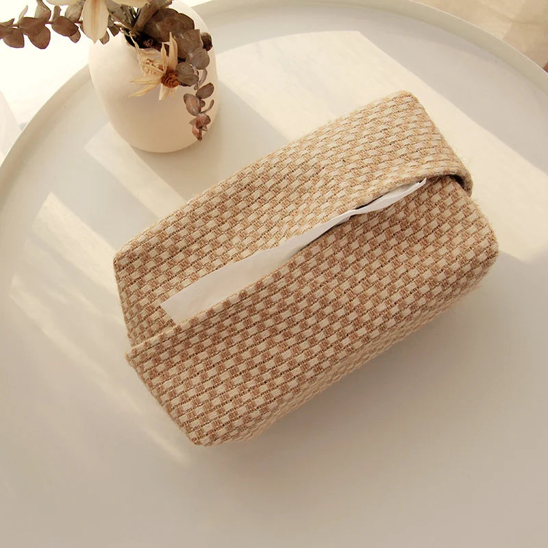 Japanese-Style Jute Tissue Case Napkin Holder – Elegant Cotton Linen Tissue Dispenser for Home