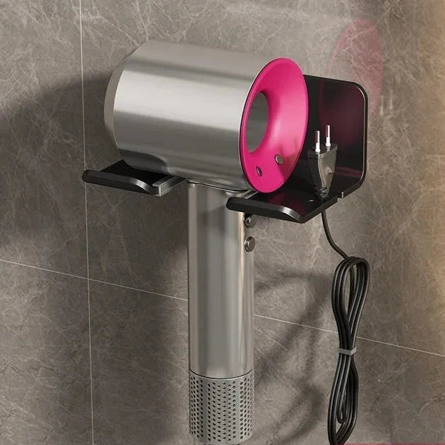 Wall-Mounted Hair Dryer Holder – Aluminum Bathroom Organizer for Hair Care Essentials