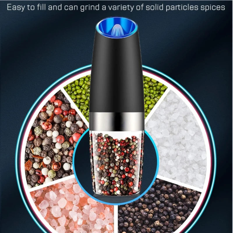 Gravity Electric Salt and Pepper Grinder Automatic Mill Battery-Operated Adjustable Stainless Steel