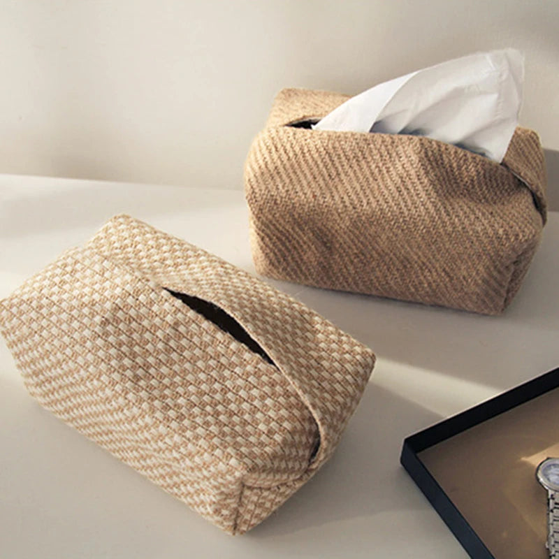 Japanese-Style Jute Tissue Case Napkin Holder – Elegant Cotton Linen Tissue Dispenser for Home