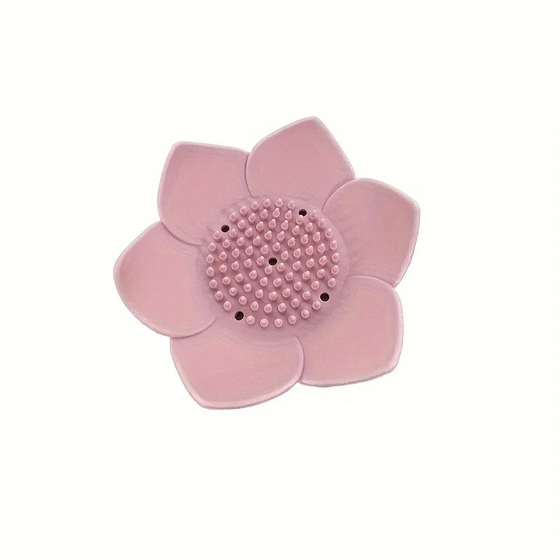 Lotus Shape Non-Slip Silicone Soap Tray – Bathroom Draining Soap Dish