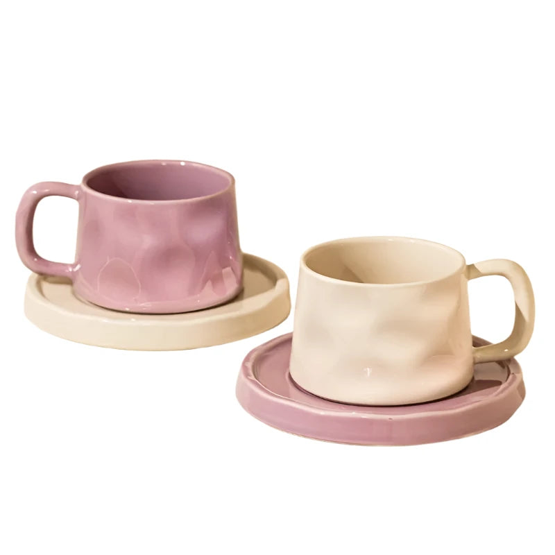 Ceramic Mugs Retro Coffee Cups and Saucers Exquisite Teacup Breakfast Milk Mug for Office or Gift