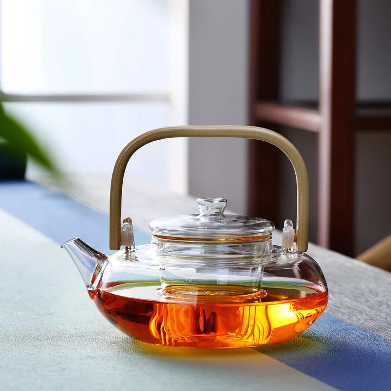 Glass Teapot with Bamboo Handle – Heat-Resistant Borosilicate for Perfect Tea Brewing