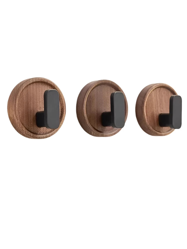 Walnut Wood Coat Rack Hooks – Black Wall Hangers for Keys, Clothes, Towels, and More