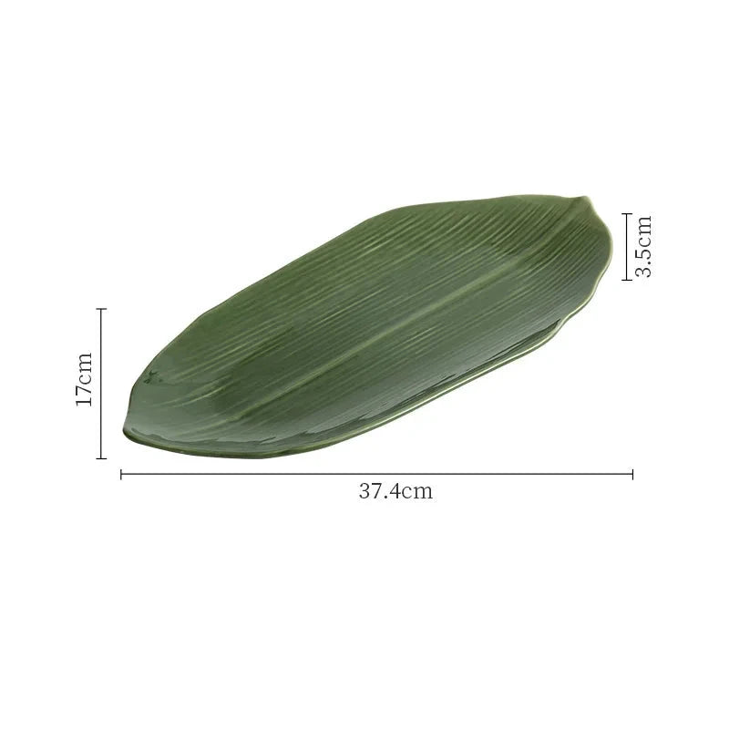 Japanese Bamboo Leaf-Shaped Ceramic Sushi Plate