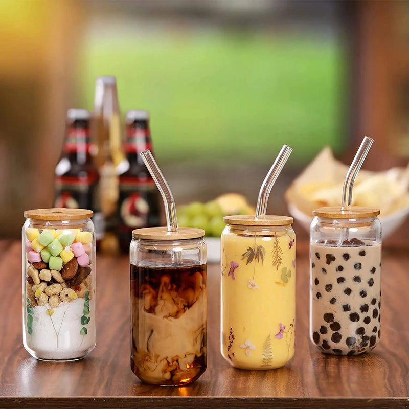 Coffee Mug Glass Cup With Lid and Straw Transparent Coffee Tea Milk Juice Cold Drinking Cup Kitchen