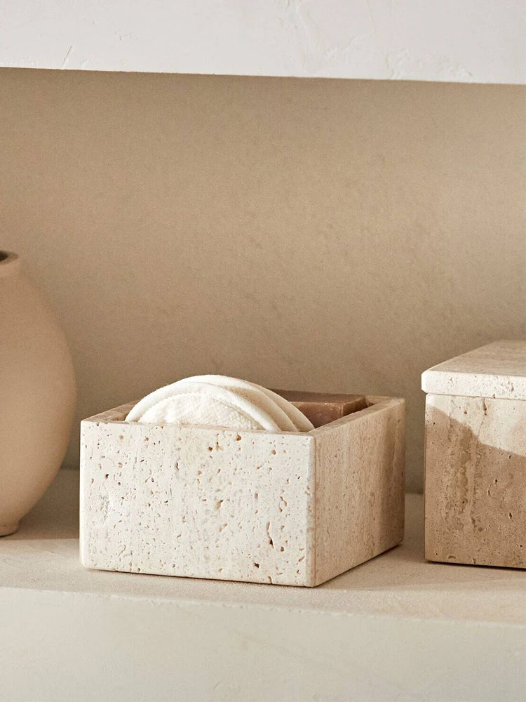 Travertine Storage Container – Marble Organizer Jar for Jewelry, Cotton Swabs, and Bath Salts