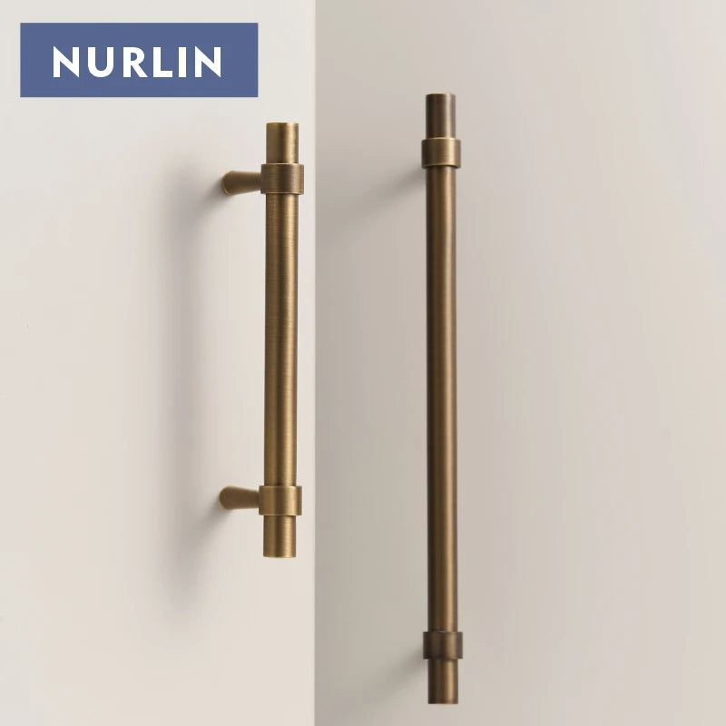 Nurlin Solid Brushed Antique Brass Cabinet Handle – T-Bar Pull