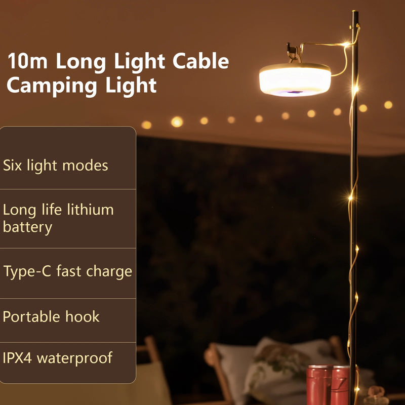 Camping String Light USB Charging Lantern 1800mAh,IPX4 Waterproof, Rechargeable Flashlights