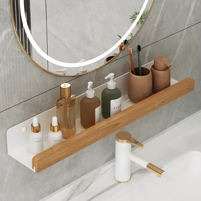 Wall-Mounted Wooden Bathroom Storage Shel